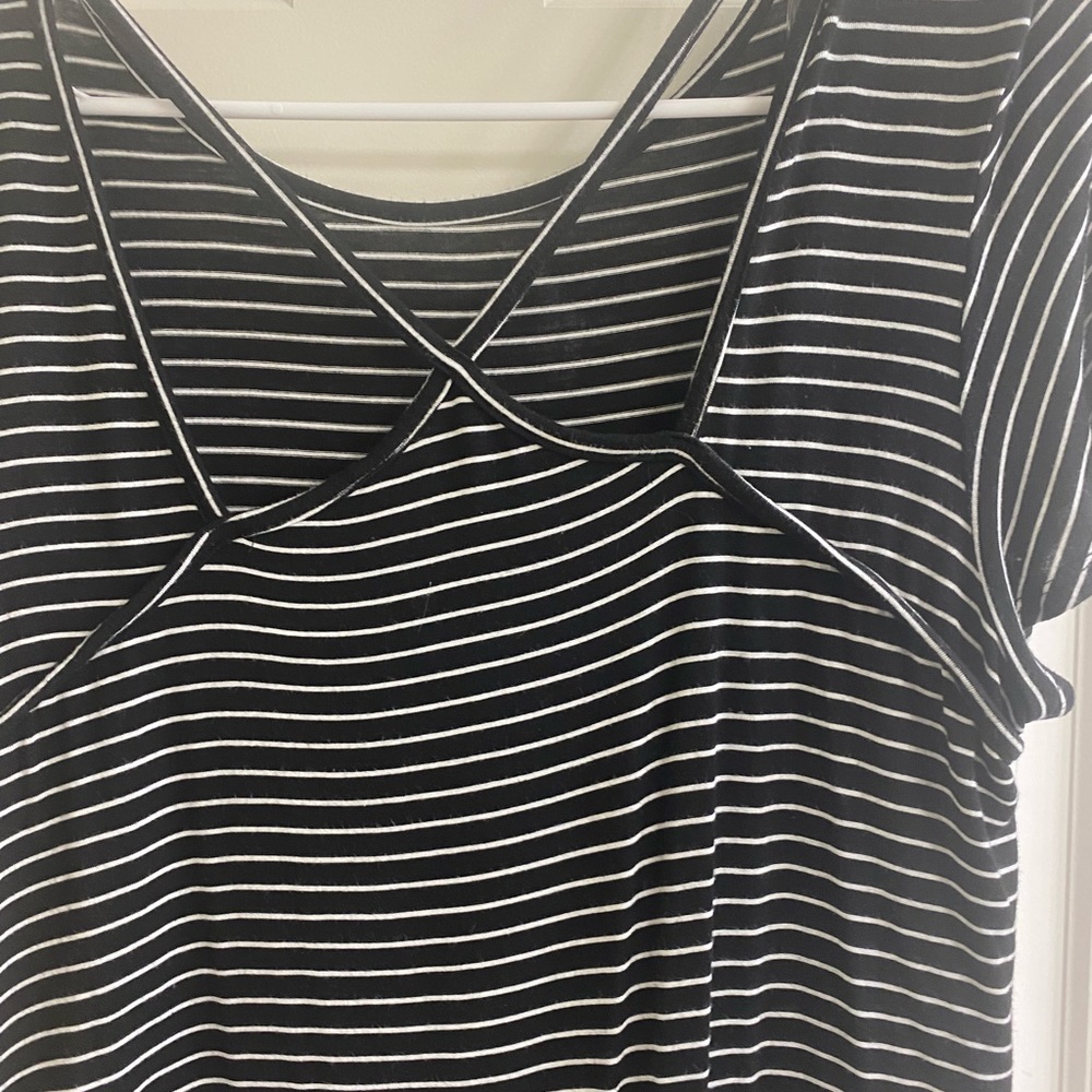 Black/white stripe shirt with lace at bottom